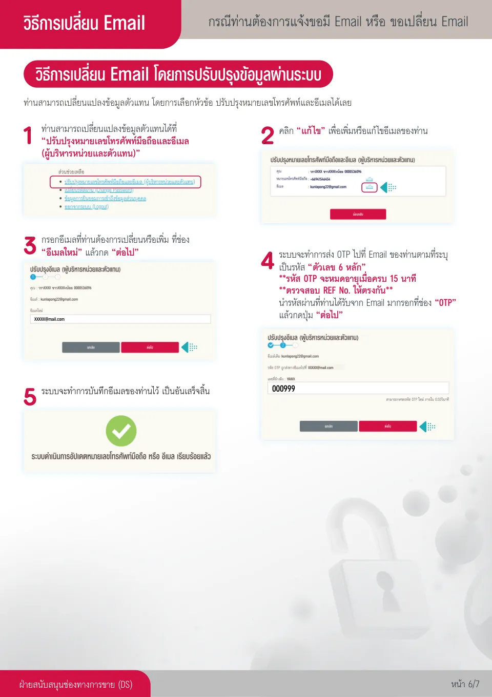 7 ขั้นตอน AIA Agent Login เข้าระบบตัวแทน AIA และรีเซ็ตรหัสผ่าน 7 AIA Agent การขอเปลี่ยนอีเมลผ่านระบบตัวแทน AIA