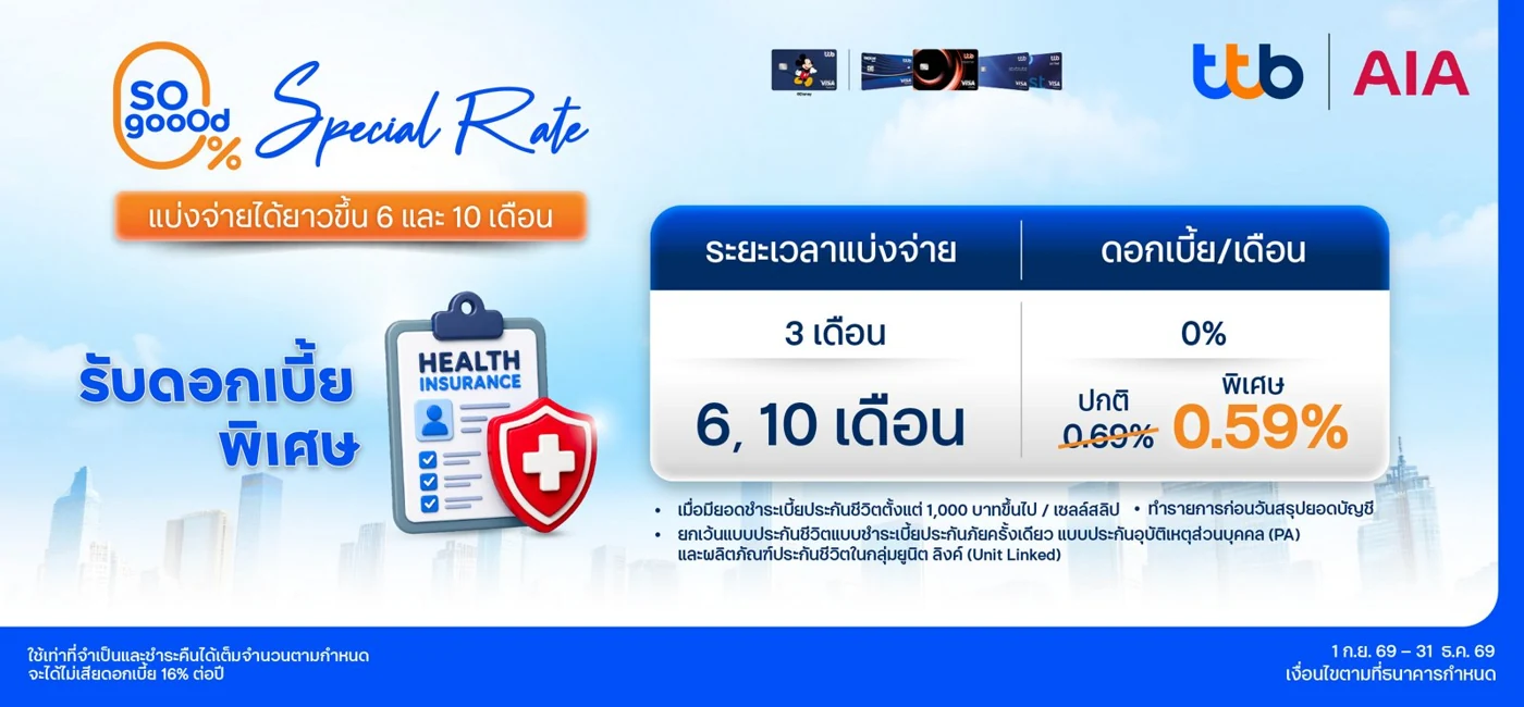 โปรโมชั่น AIA ttb so goood ผ่อน 0% 3 เดือน